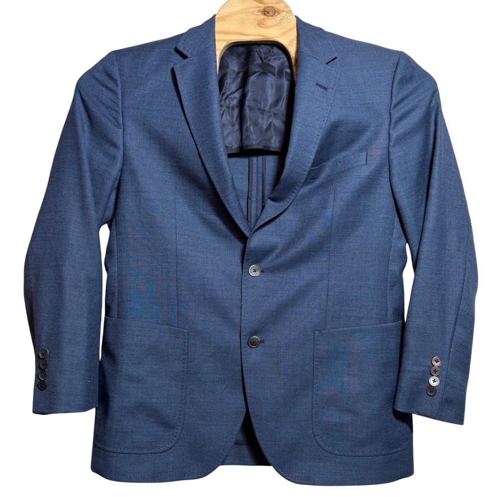 Hugo Boss Mens 42R Blue Virgin Wool Textured 2-Button Blazer Sport Coat Jacket